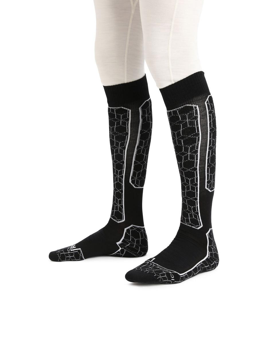 Chaussettes Icebreaker Merino Ski+ Medium Over the Calf Alpine Geo Homme Noir Blanche | FR 1005NWYB